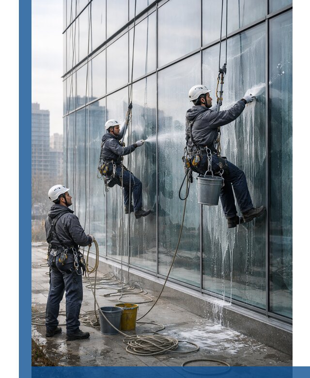 Промышленная мойка панорамных окон на высоте в Новочеркасске