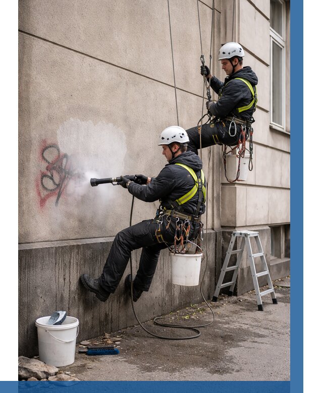 Удаление граффити с фасада в Новочеркасске от 4605 р. | ВЫСОТНИК-Нвч