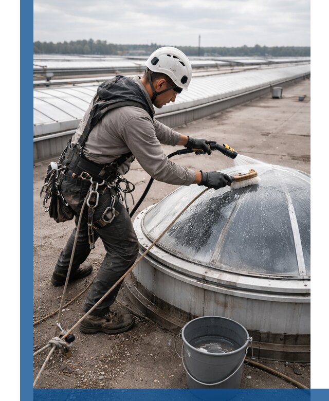 Мойка зенитных фонарей на кровле для промышленных объектов в Новочеркасске