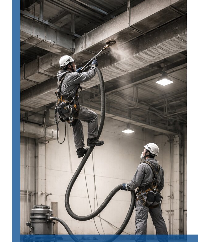 Обеспыливание потолочных конструкций в Новочеркасске промышленным альпинизмом