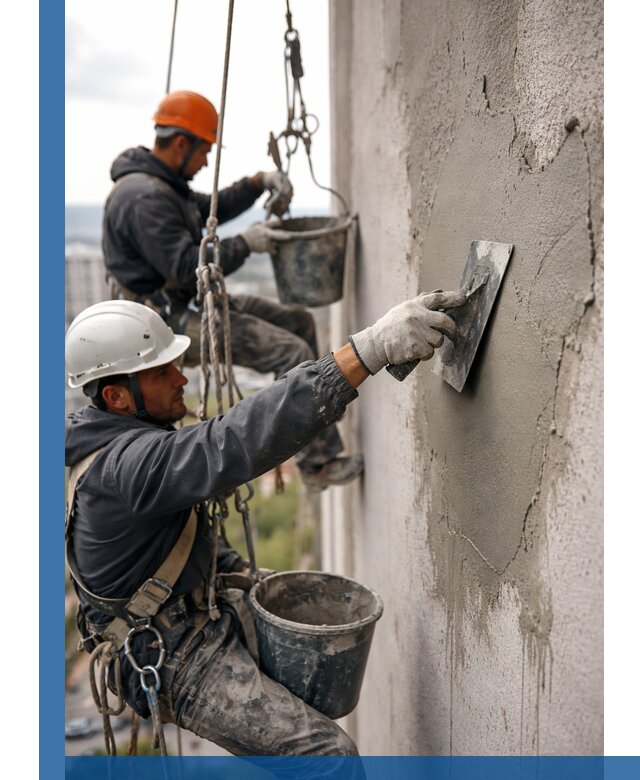 Штукатурка фасада на высоте в Новочеркасске профессиональные работы