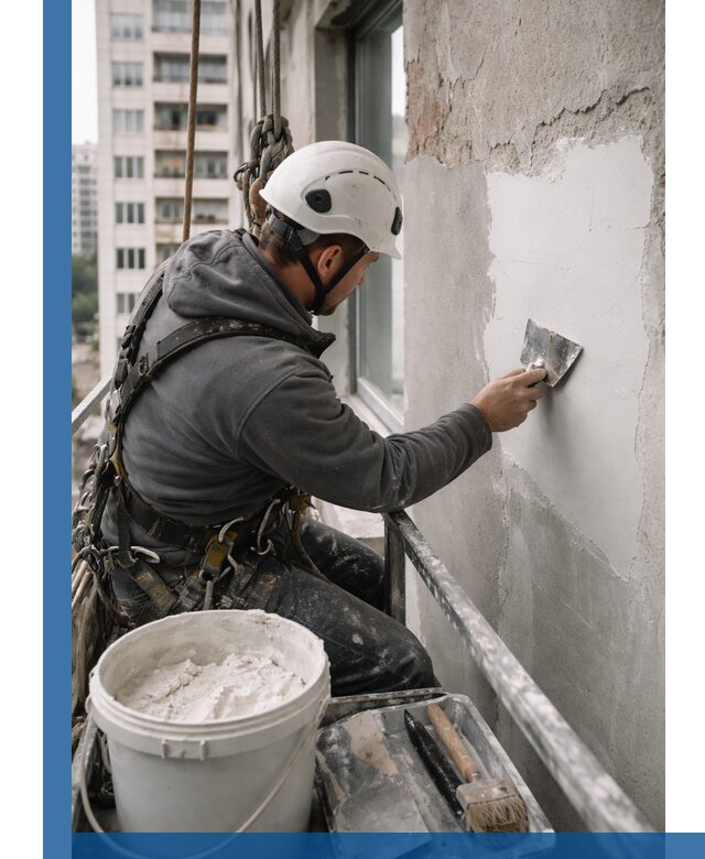 Шпаклевка фасадов на высоте с промальпинистами в Новочеркасске