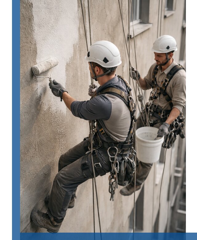 Грунтовка фасада на высоте в Новочеркасске промышленными альпинистами