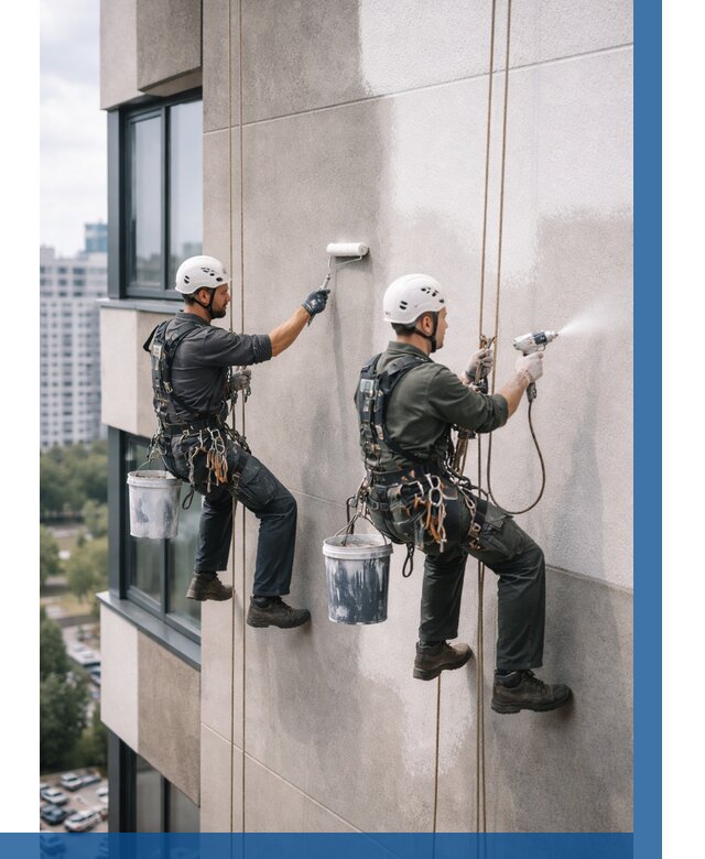 Покраска фасада альпинистами в Новочеркасске от 307 р. | ВЫСОТНИК-Нвч