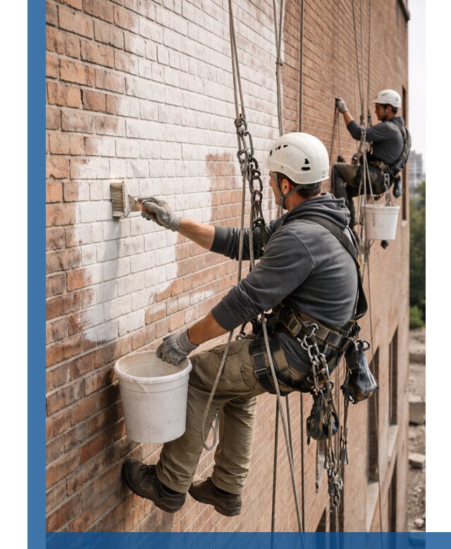 Покраска кирпичного фасада с доступным альпинистским сервисом в Новочеркасске