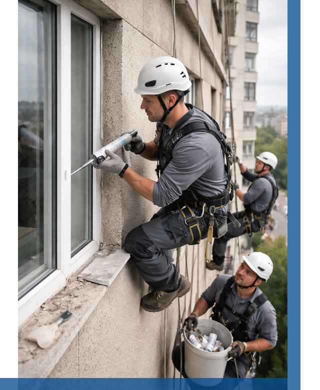 Герметизация оконных швов снаружи в Новочеркасске от 1535 р. | ВЫСОТНИК-Нвч