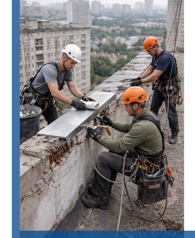 Ремонт парапета на кровле в Новочеркасске, высотные работы с гарантией