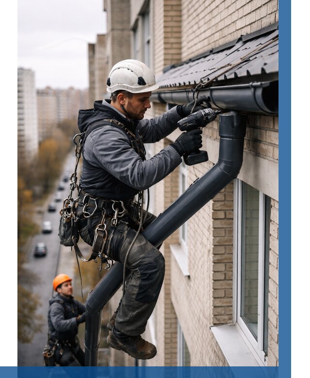 Монтаж водосточной системы на здании в Новочеркасске от 5117 р. | ВЫСОТНИК-Нвч