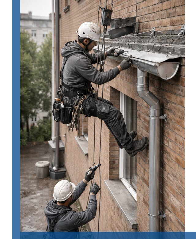 Монтаж водосточной системы на здании в Новочеркасске под ключ