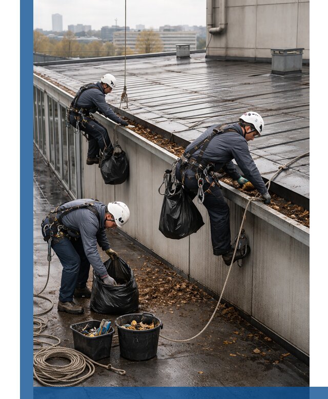 Очистка кровли по периметру в Новочеркасске силами промышленных альпинистов