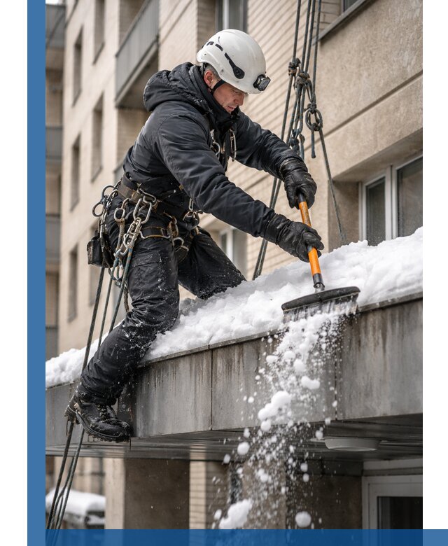 Очистка козырьков от снега в Новочеркасске круглогодично безопасно
