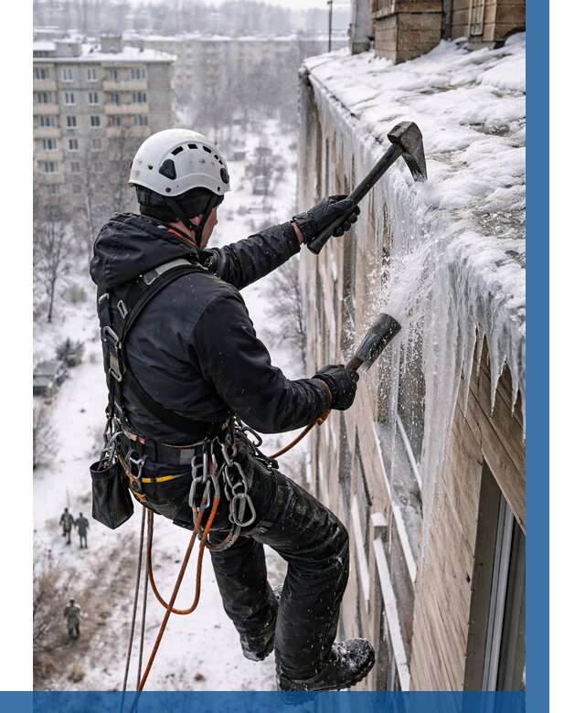 Сбивание сосулек с крыши в Новочеркасске по цене от 4605 р. | ВЫСОТНИК-Нвч