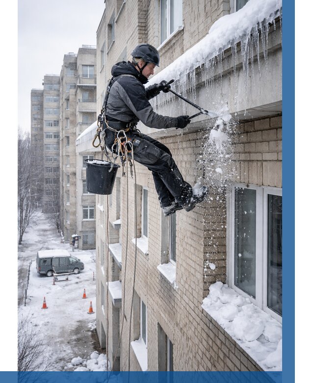 Удаление наледи с карнизов в Новочеркасске от 358 р. | ВЫСОТНИК-Нвч