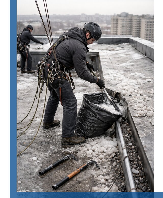 Аварийная очистка кровли в Новочеркасске от промальпинистов