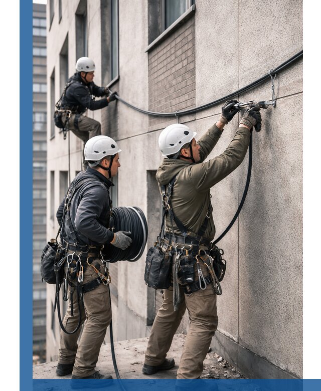 Прокладка кабеля по фасаду в Новочеркасске, профессиональный монтаж