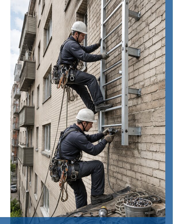 Монтаж пожарной лестницы в Новочеркасске от 25585 р заказать у ВЫСОТНИК-Нвч