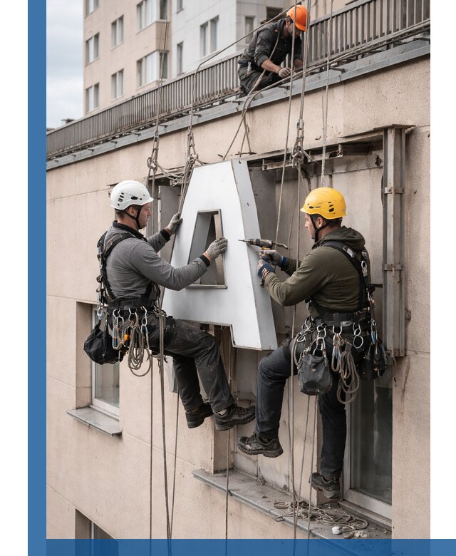 Ремонт и восстановление наружных вывесок на высоте в Новочеркасске