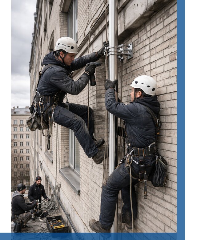 Монтаж флагштока на здании в Новочеркасске от 6652 р. | ВЫСОТНИК-Нвч