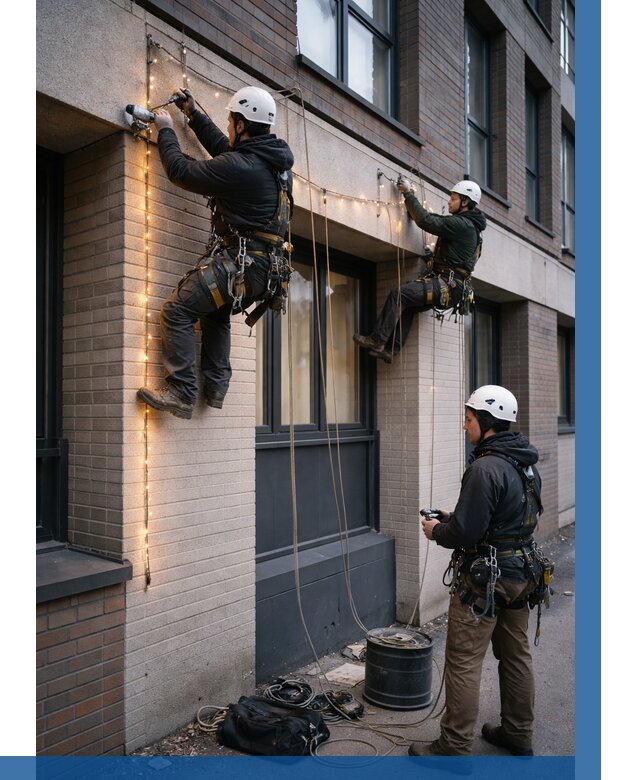 Монтаж гирлянд на фасаде в Новочеркасске от 3582 р. | ВЫСОТНИК-Нвч