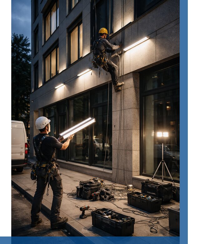 Монтаж архитектурной подсветки здания в Новочеркасске от 2559 р.|ВЫСОТНИК-Нвч