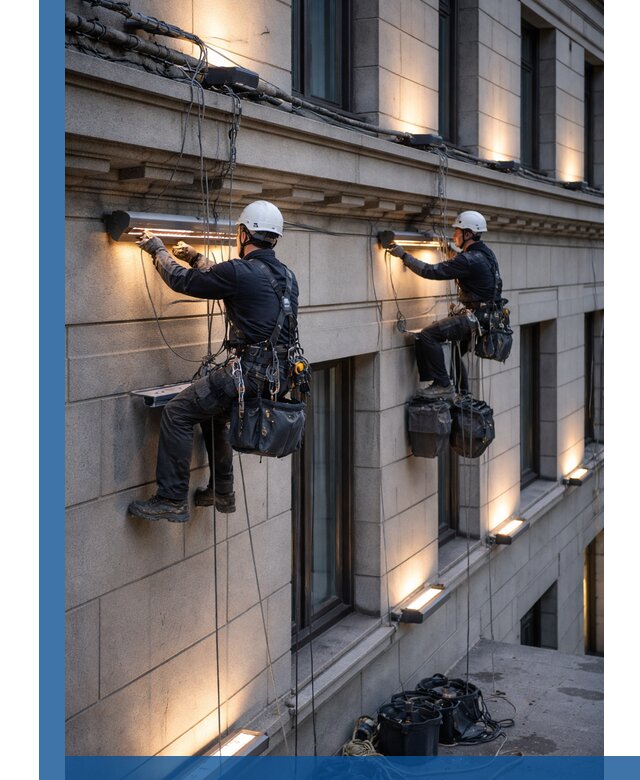 Монтаж архитектурной подсветки фасадов зданий в Новочеркасске