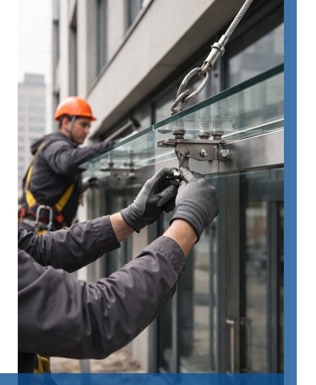 Монтаж стеклянных козырьков в Новочеркасске от 8699 р. | ВЫСОТНИК-Нвч