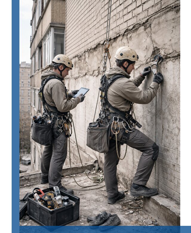 Обследование фасада промышленными альпинистами в Новочеркасске